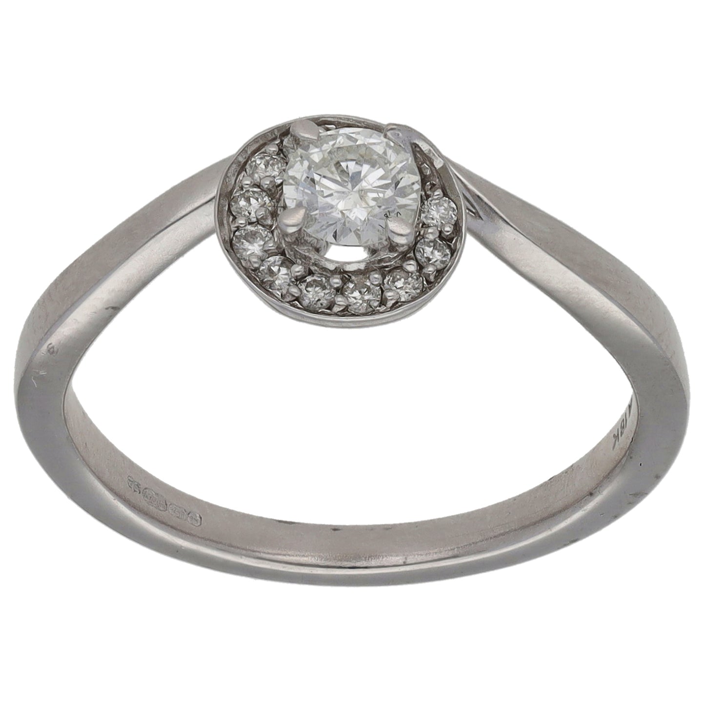 18ct White Gold 0.37ct Diamond Single Stone Ring with Accent Stones Size N