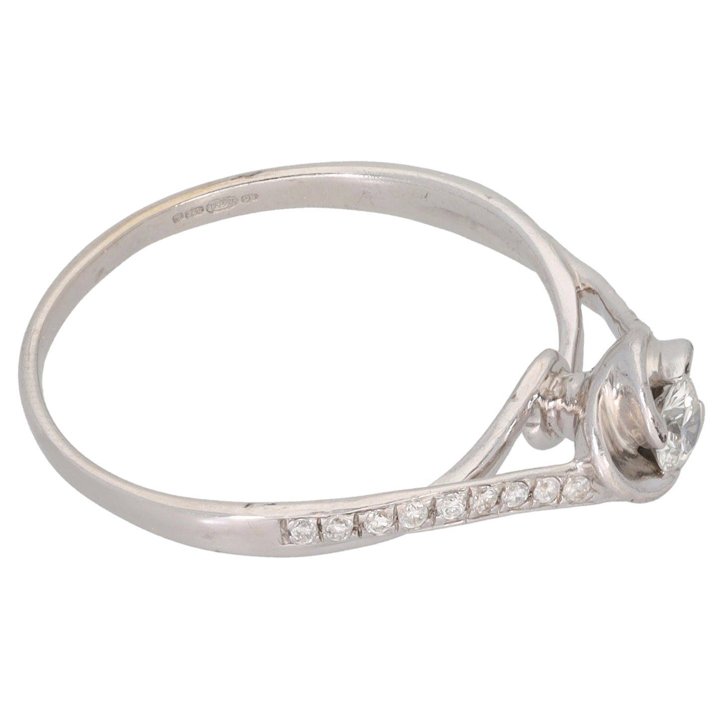 9ct White Gold 0.19ct Diamond Solitaire Ring With Accent Stones Ring Size N