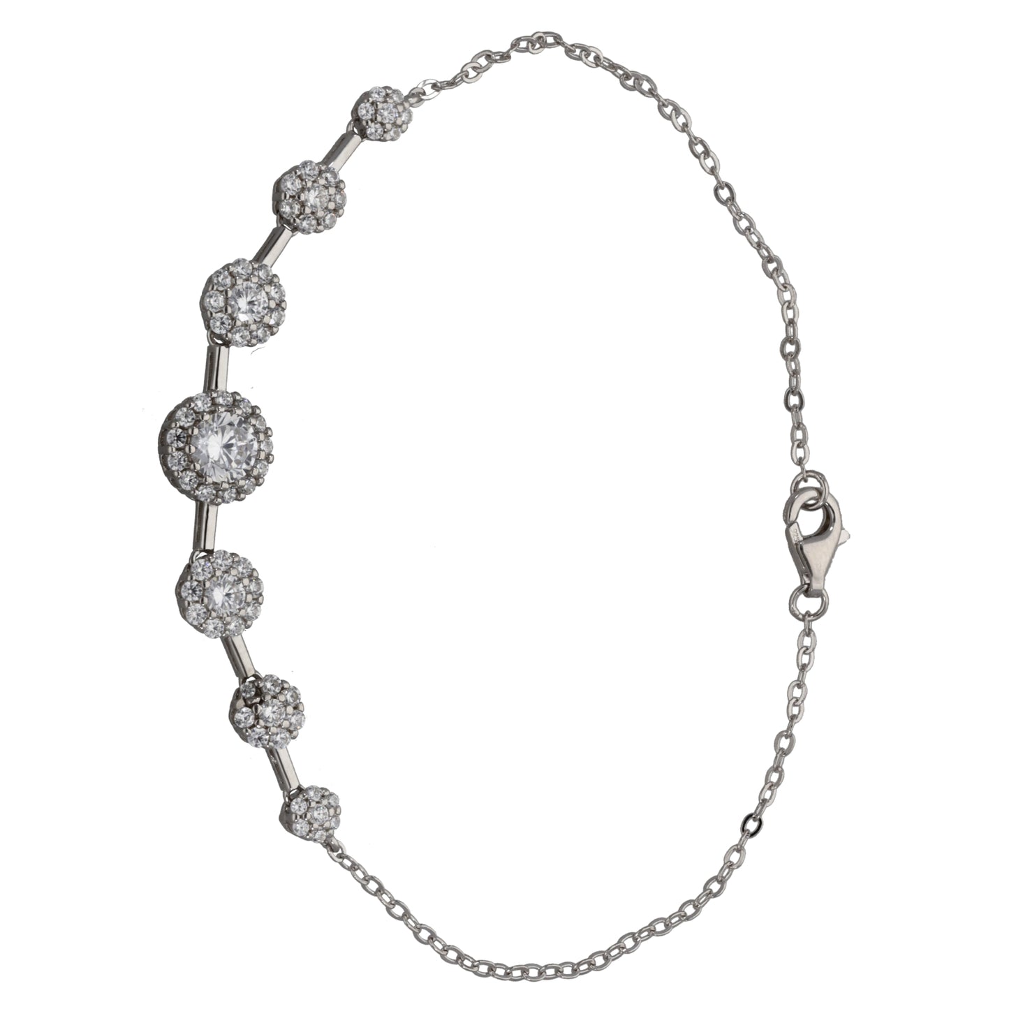 New Sterling Silver Cubic Zirconia Halo Bracelet