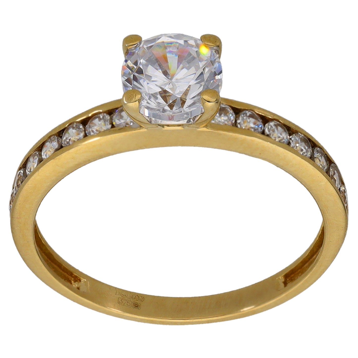 9ct Gold Cubic Zirconia Single Stone Ring With Accents Size O
