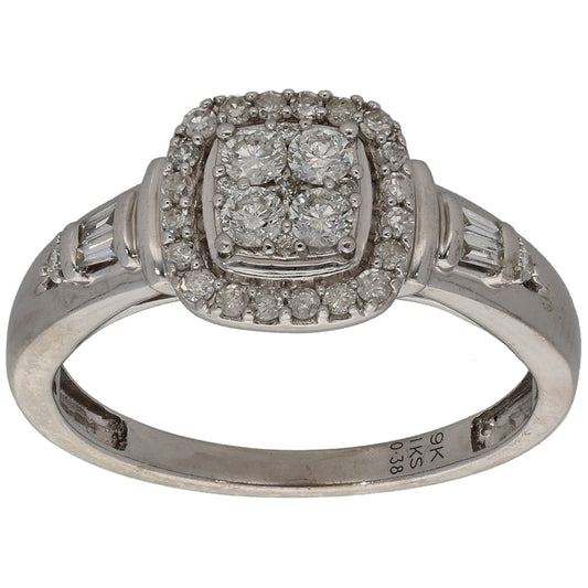 9ct White Gold 0.38ct Diamond Dress/Cocktail Ring Size M