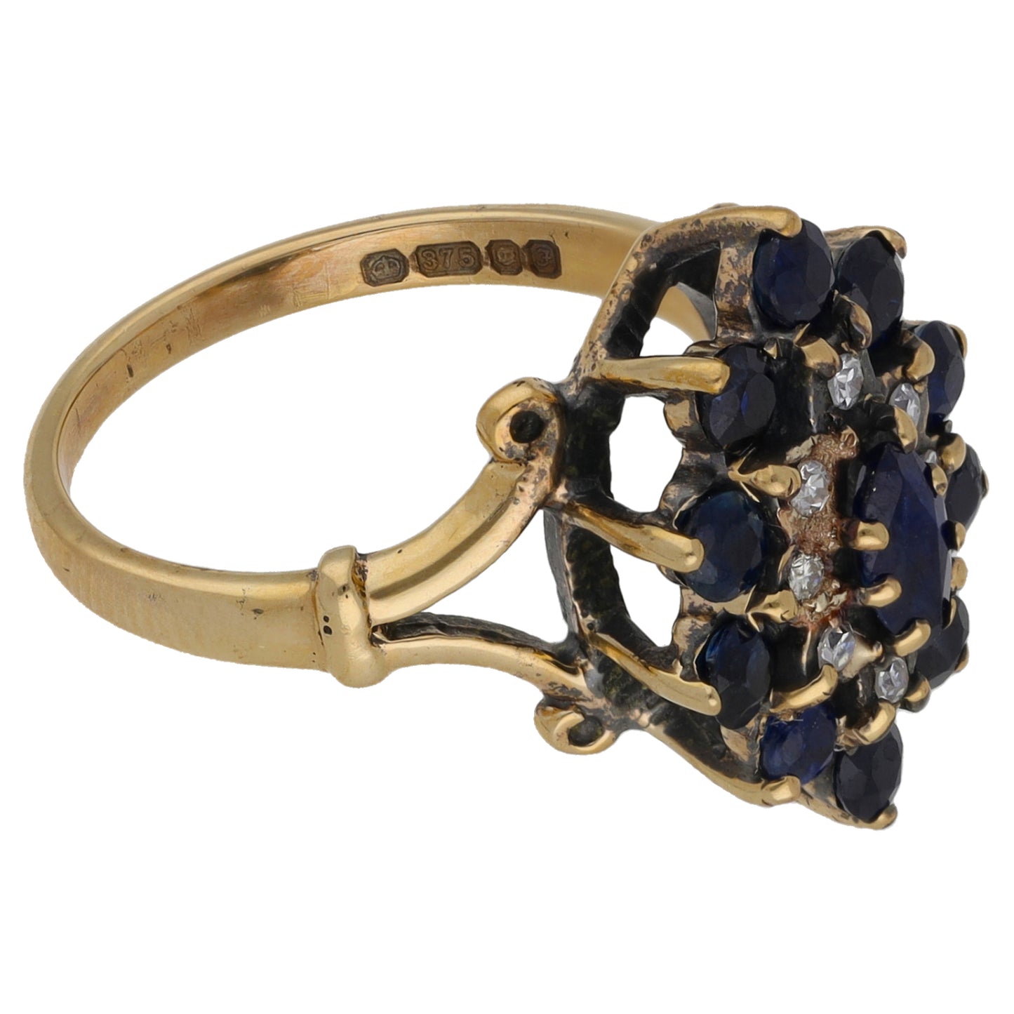 9ct Gold Sapphire & 0.08ct Diamond Dress/Cocktail Ring Size K