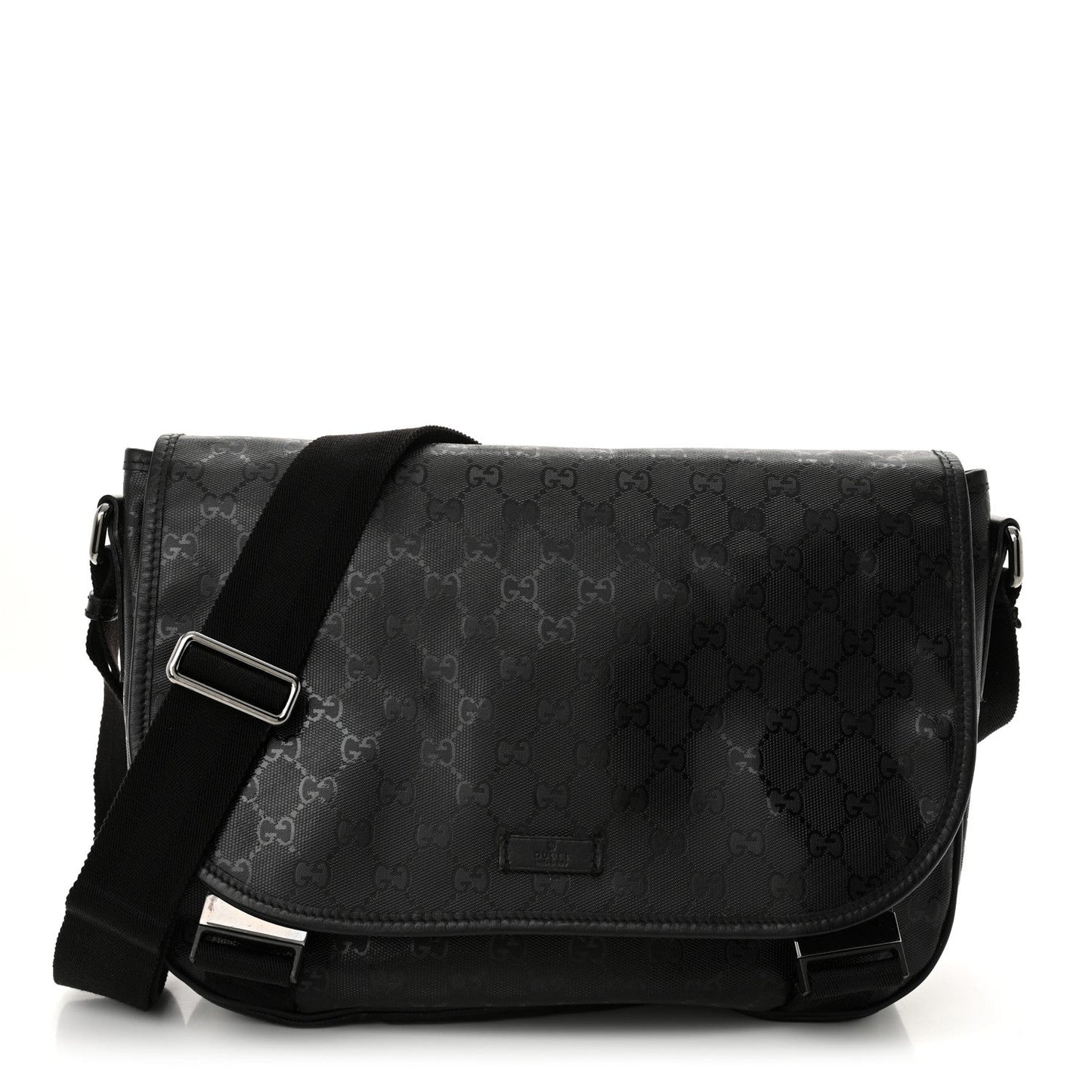 Gucci Double Buckle Messenger GG Imprime Coated Canvas Bag - Black