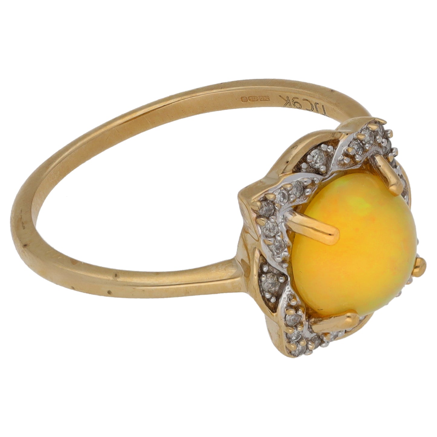 9ct Gold Opal & 0.12ct Diamond Dress/Cocktail Ring Size Q