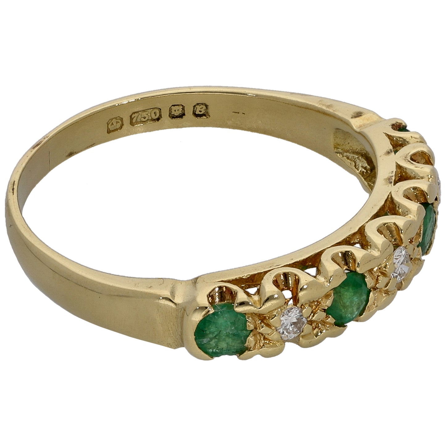 18ct Gold Emerald & 0.09ct Diamond Half Eternity Ring Size N