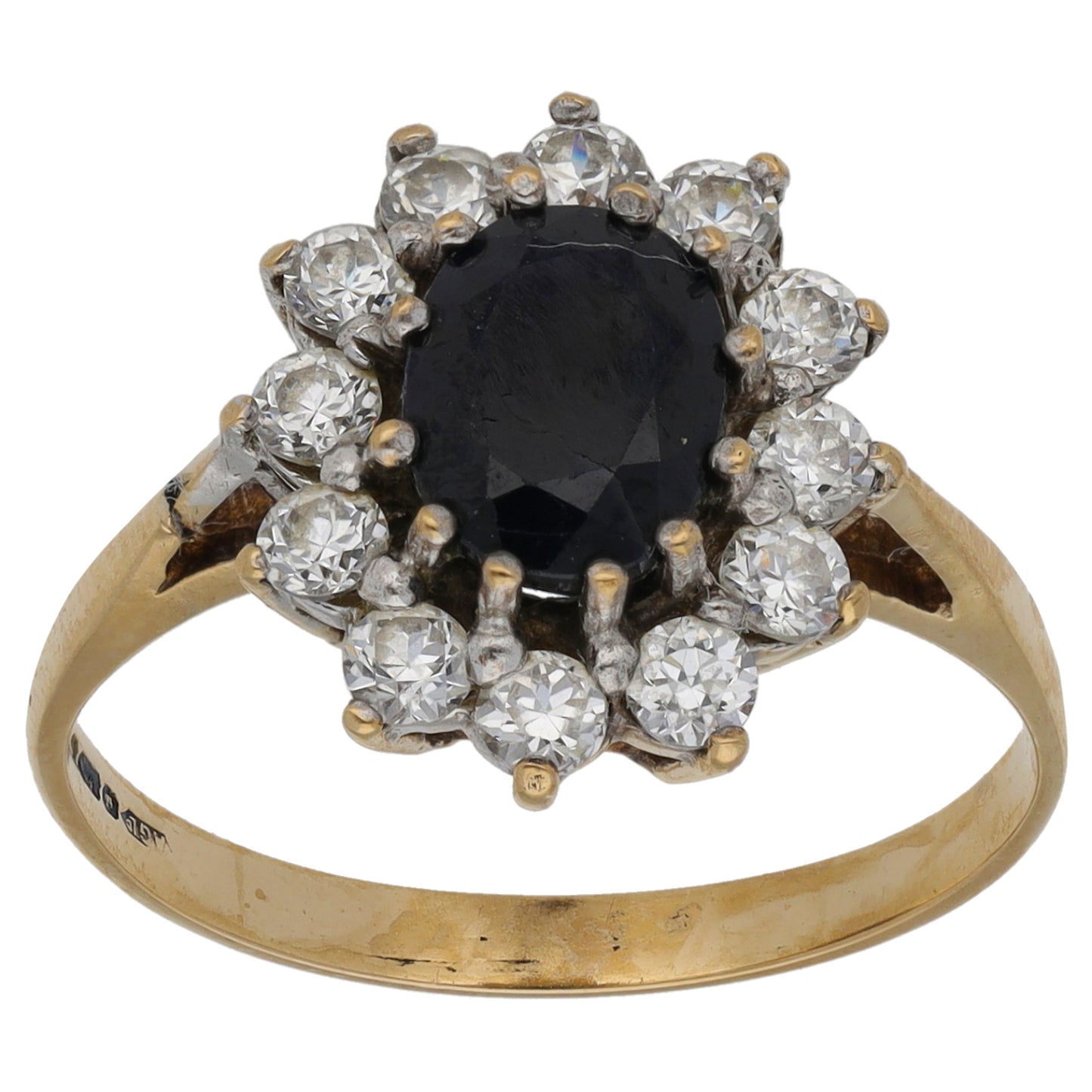 9ct Gold Sapphire & Cubic Zirconia Dress/Cocktail Ring Size Q
