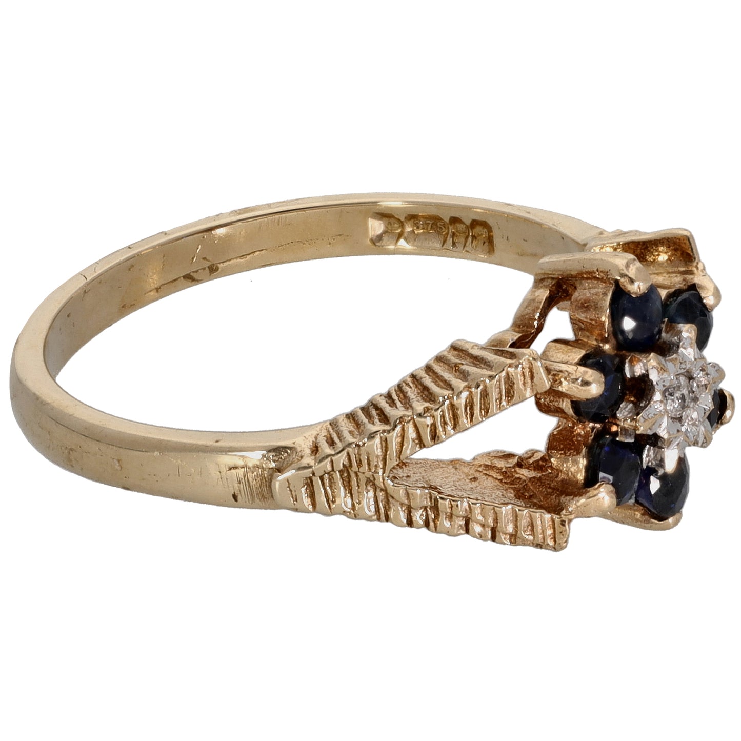 9ct Gold Sapphire & 0.01ct Diamond Dress/Cocktail Ring Size K