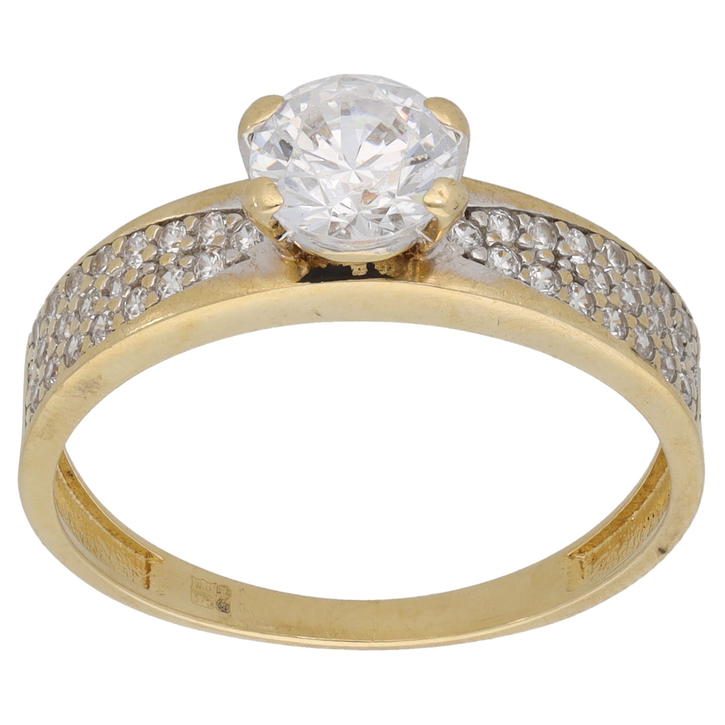 9ct Gold Cubic Zirconia Single Stone Ring with Accent Stones Size U