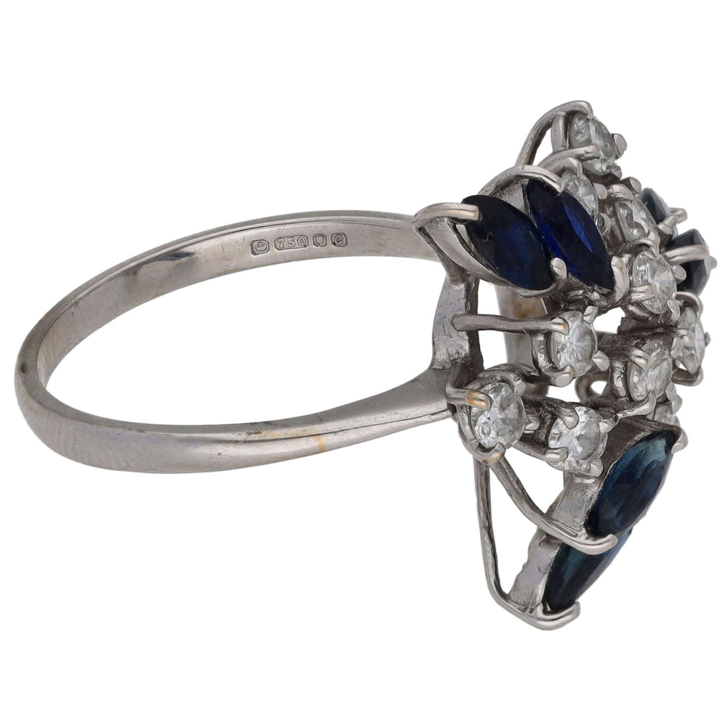 18ct White Gold 0.84ct Diamond & Sapphire Dress/Cocktail Ring Size Q