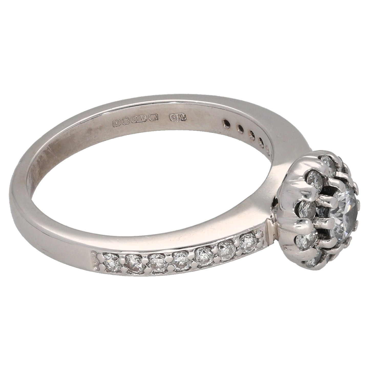 18ct White Gold 0.64ct Diamond Halo Ring Size N