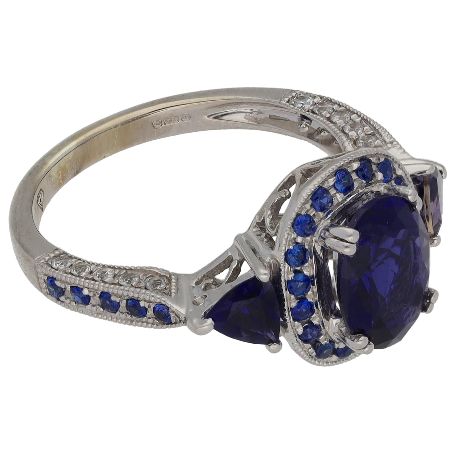 9ct White Gold Sapphire & Iolite Dress/Cocktail Ring Size N
