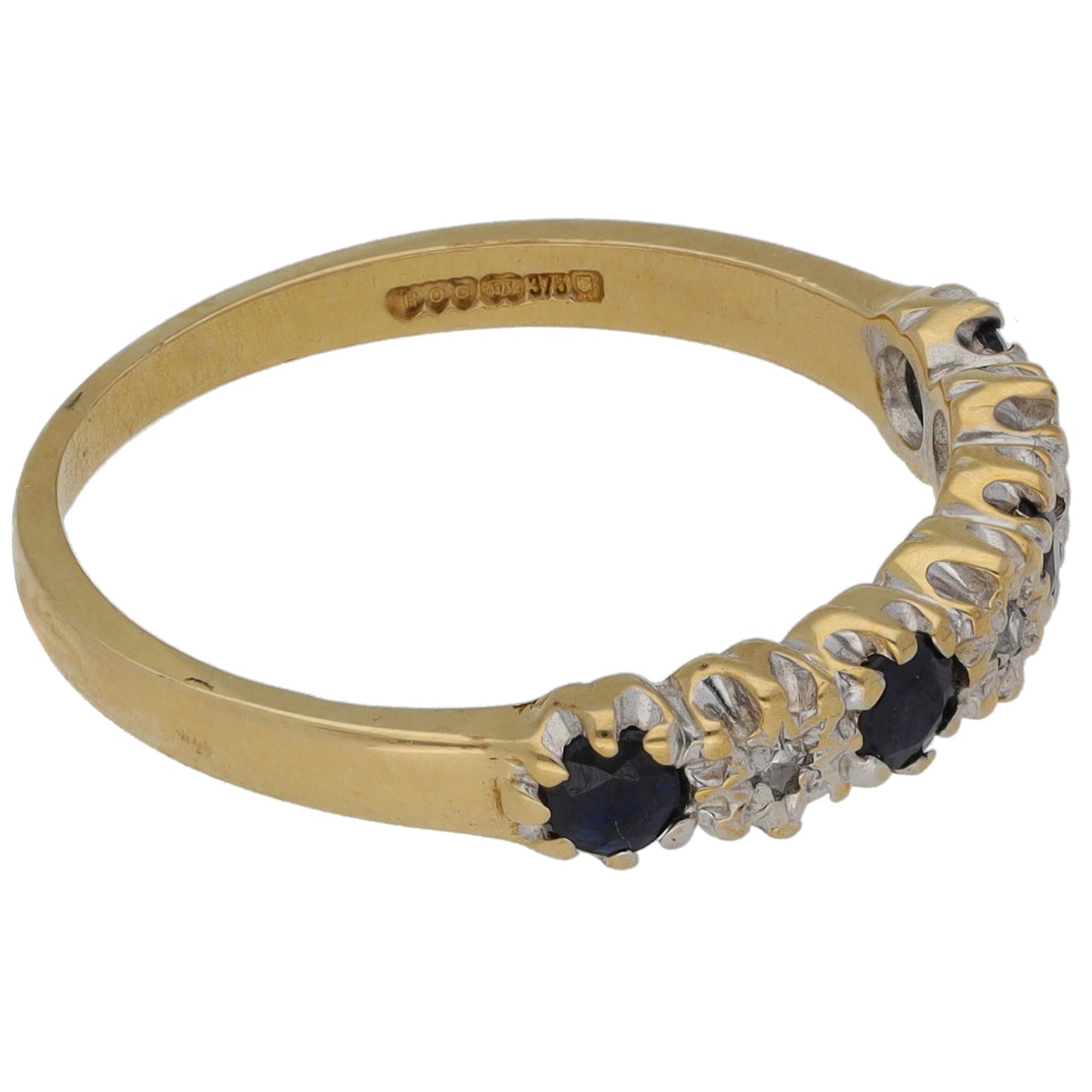 9ct Gold Sapphire & 0.015ct Diamond Half Eternity Ring Size N