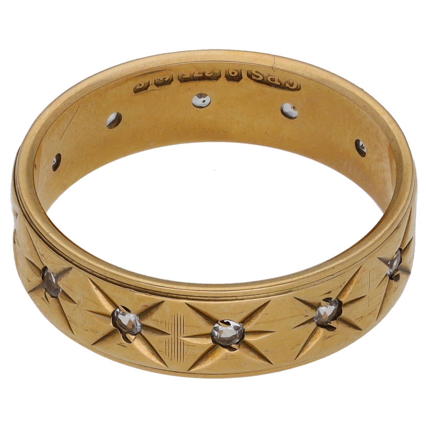 9ct Gold Cubic Zirconia Patterned Wedding Ring Size P