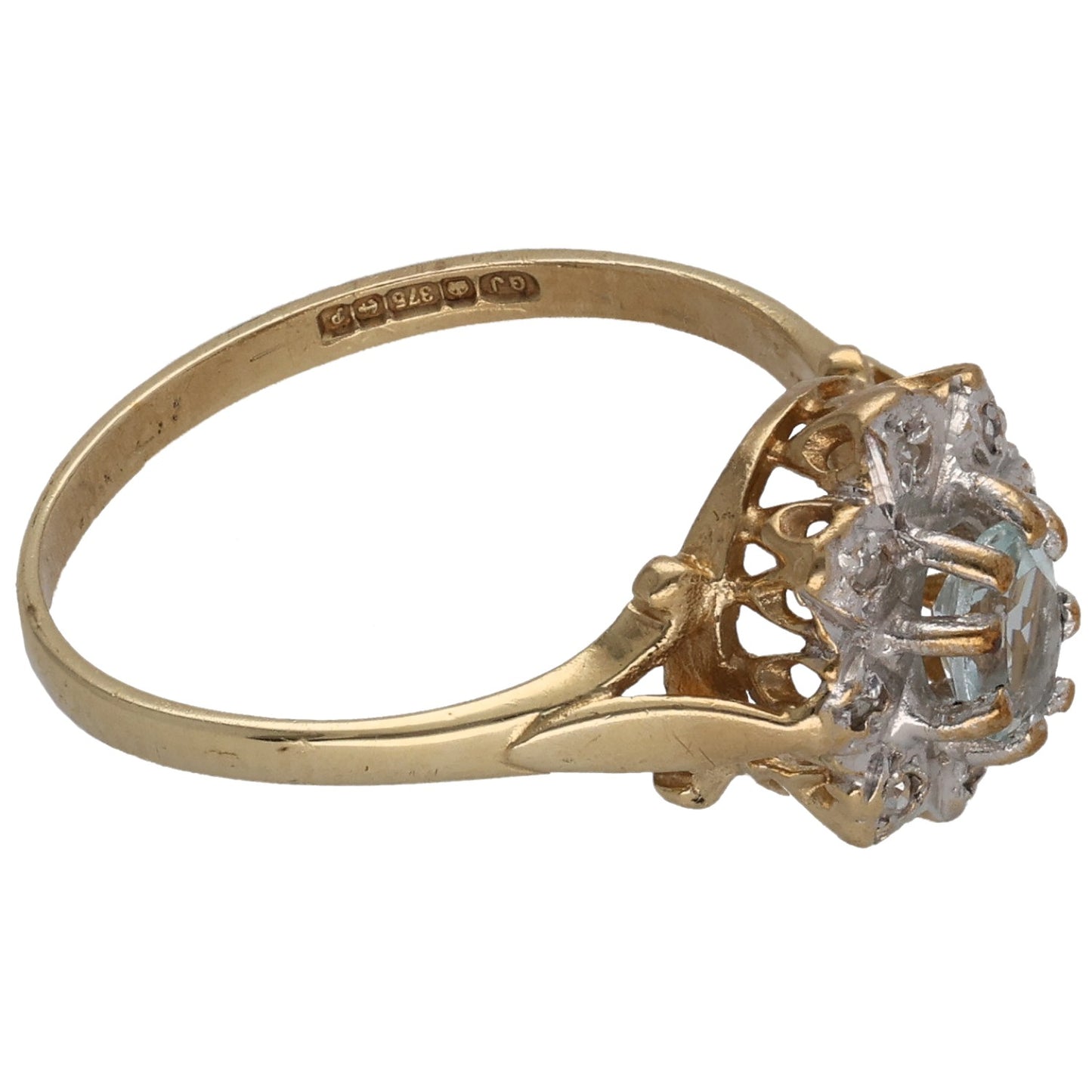 9ct Gold Aquamarine & 0.04ct Diamond Dress/Cocktail Ring Size M