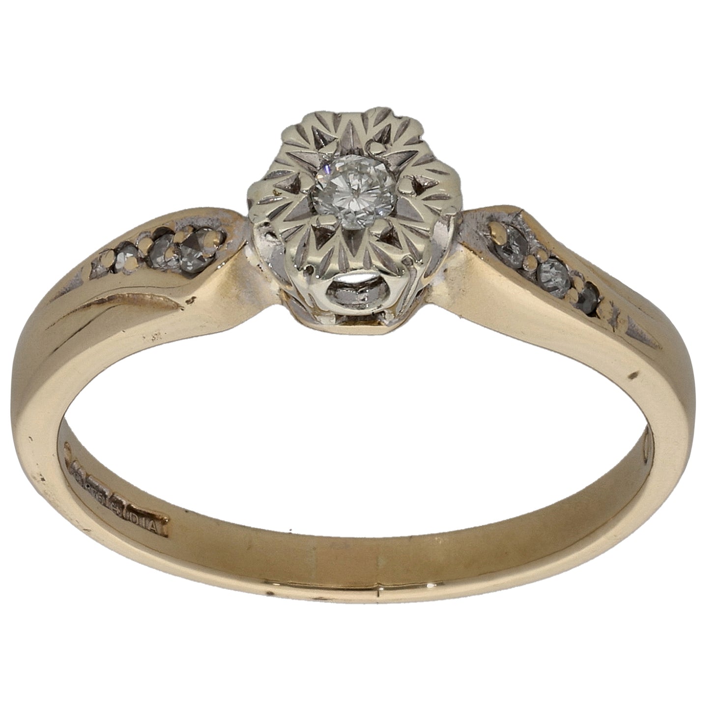 9ct Bicolour Gold 0.10ct Diamond Solitaire Ring With Accent Stones Size M