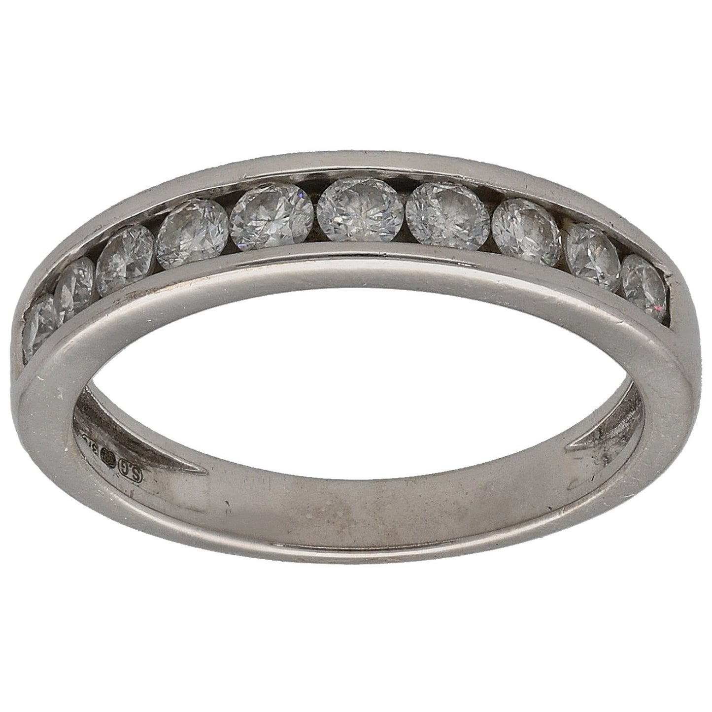 9ct white gold half eternity ring with round diamonds, size K