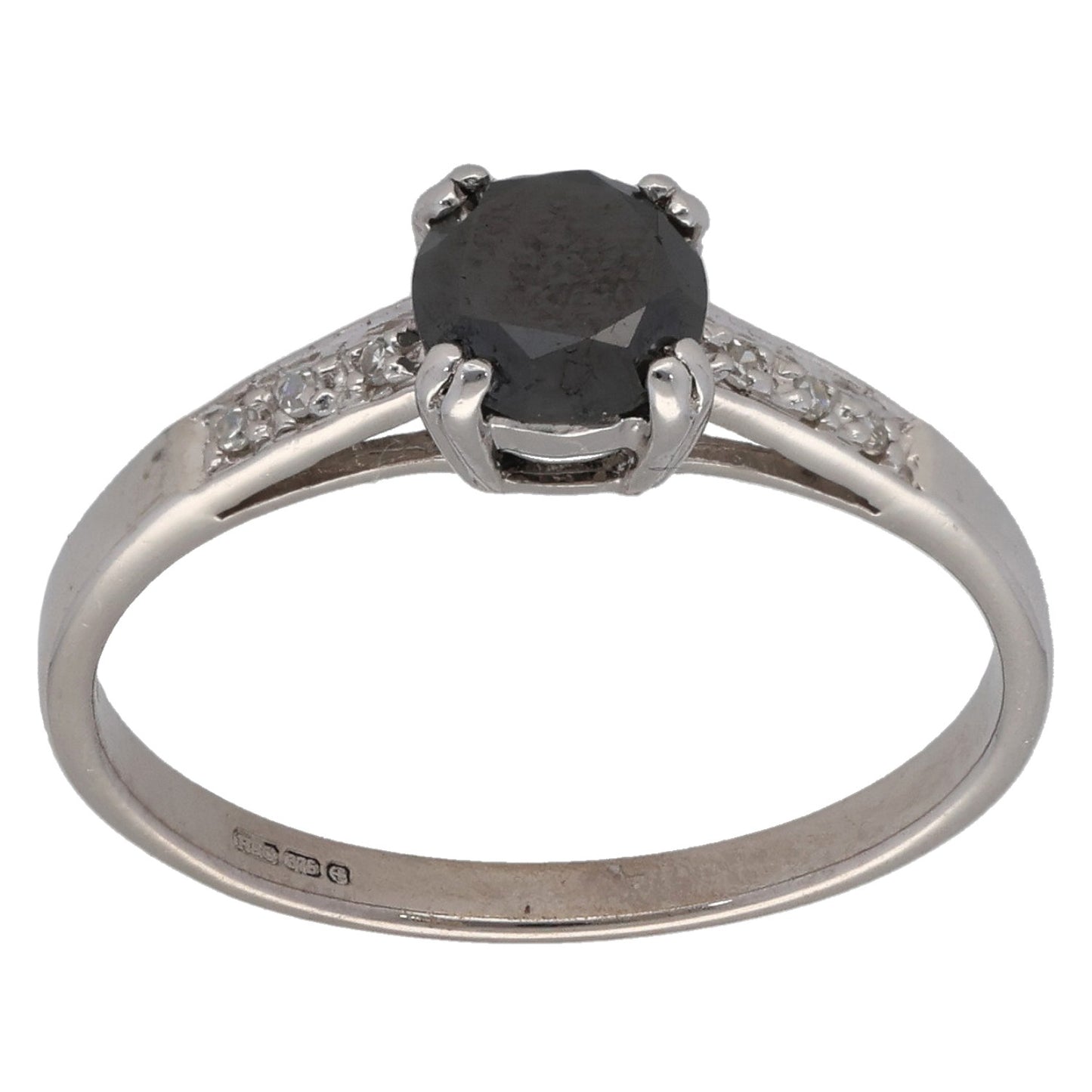 9ct White Gold 0.83ct Diamond Solitaire Ring With Accent Stones Size N