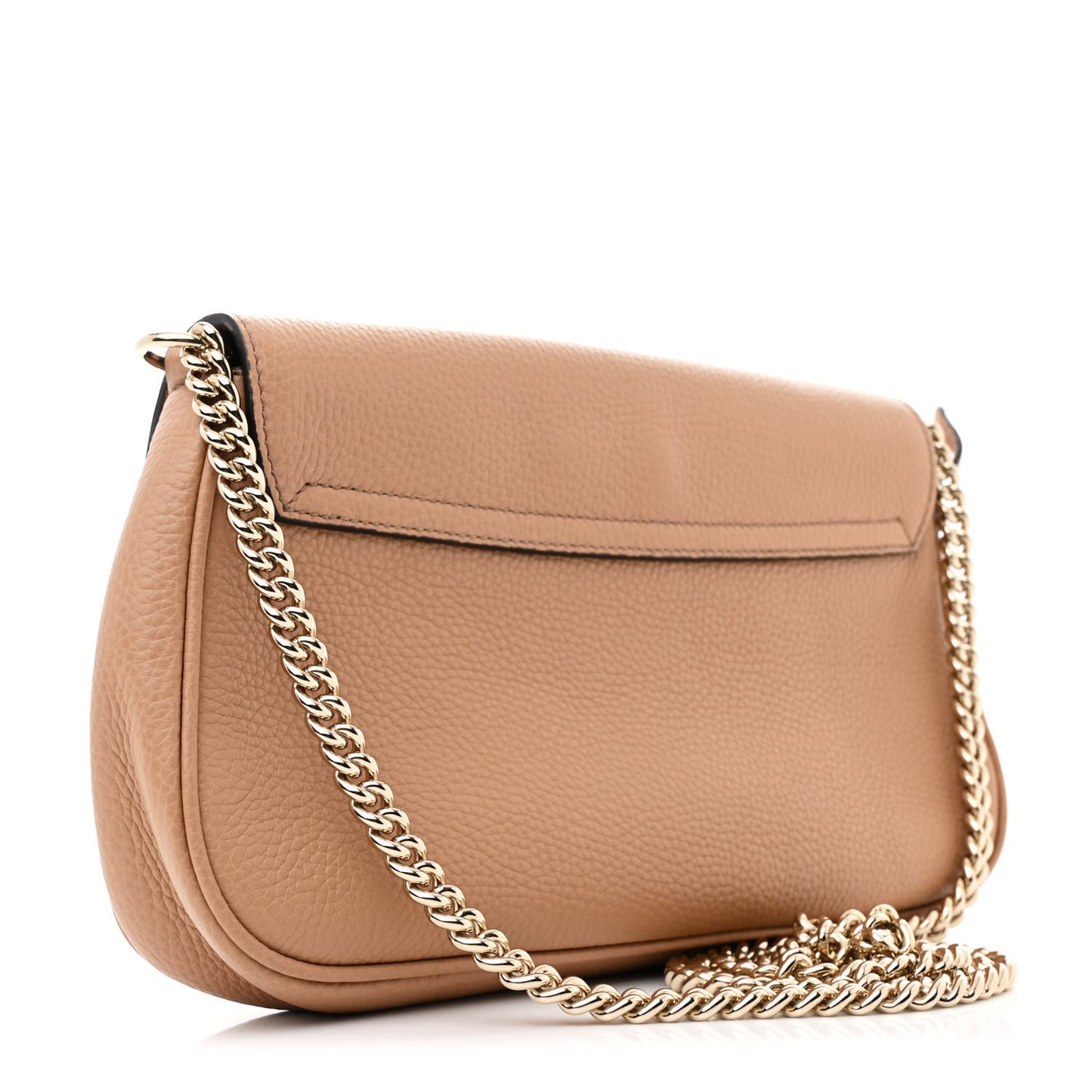 Gucci Soho Flap Shoulder Pebbled Calfskin Bag - Caramel