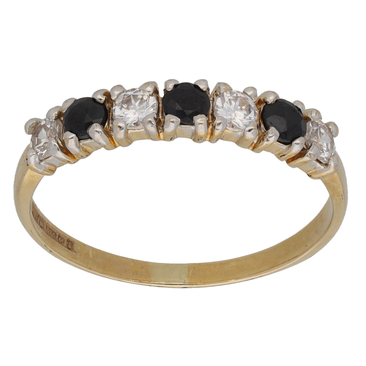 9ct Gold Sapphire & Cubic Zirconia Half Eternity Ring Size N