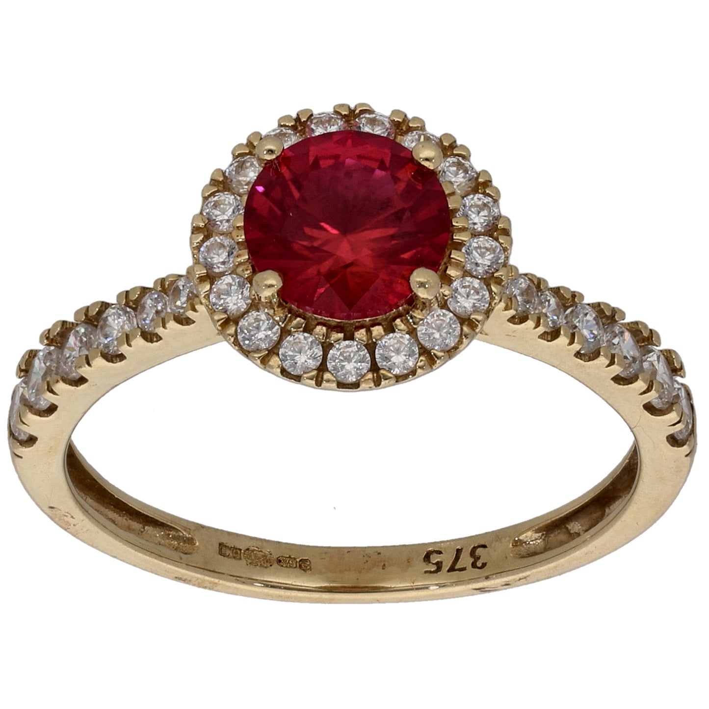 9ct Gold Man Made Ruby & Cubic Zirconia Halo Ring Size N