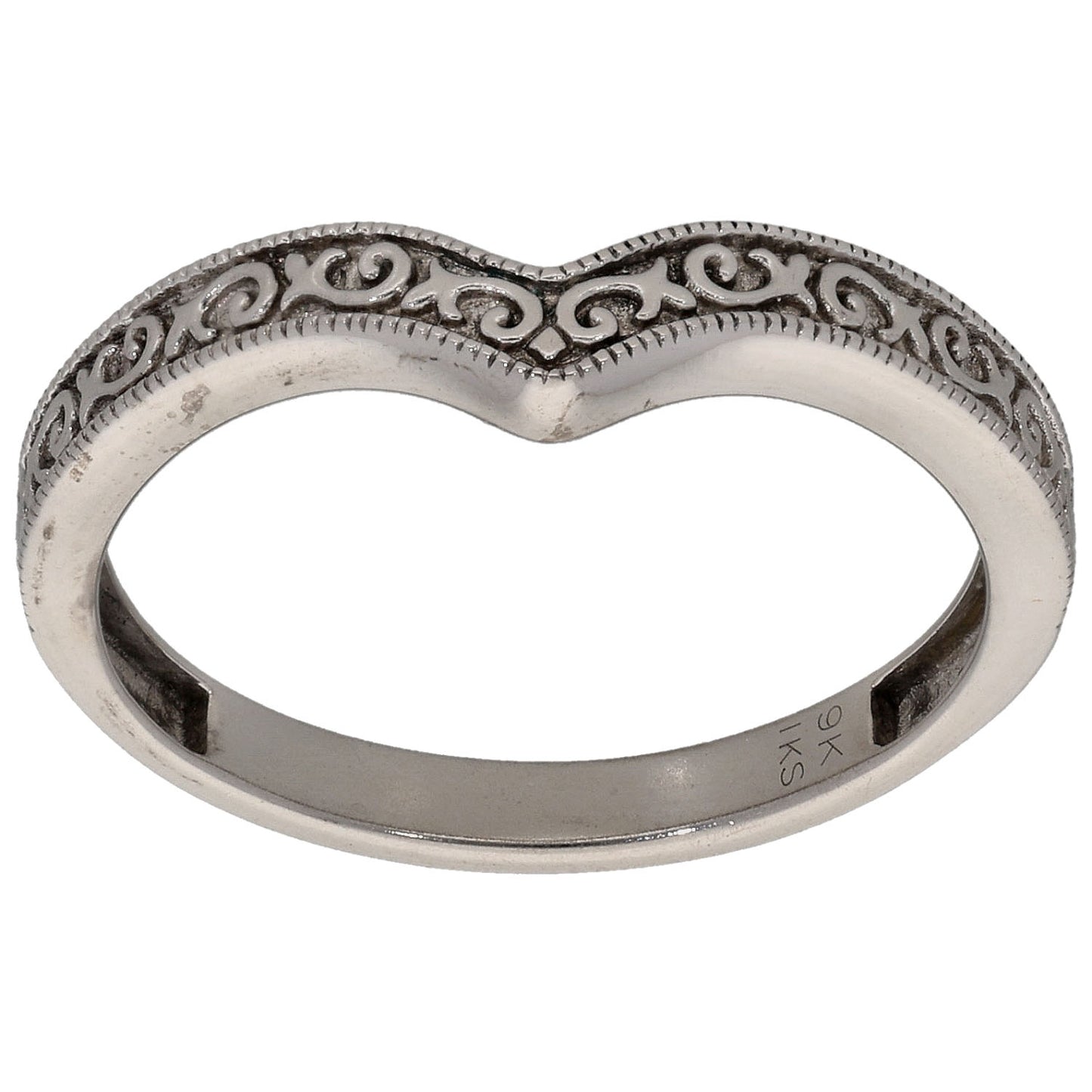 9ct White Gold Wishbone Ring Size O