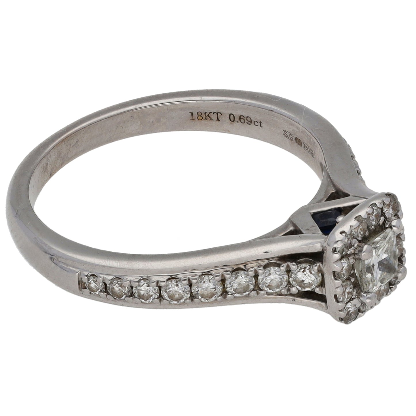 18ct White Gold 0.69ct Diamond & Sapphire Vera Wang Halo Ring Size P