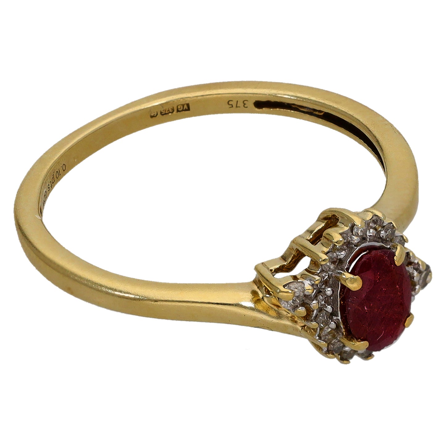9ct Gold Ruby & 0.11ct Diamond Dress/Cocktail Ring Size N