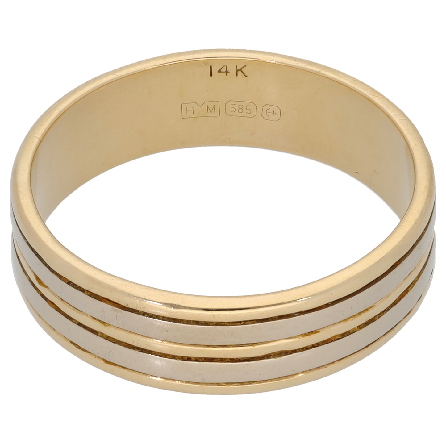 14ct Bicolour Gold Patterned Wedding Ring Size V