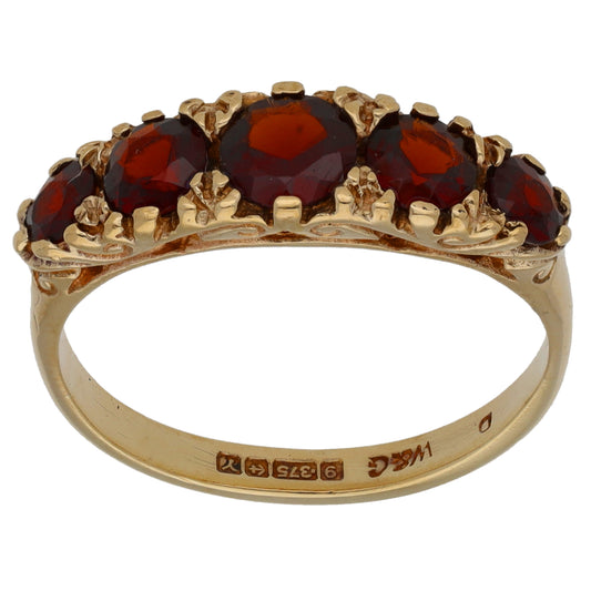 9ct Gold Garnet Half Eternity Ring Size O