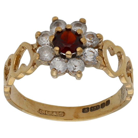 9ct Gold Garnet & Imitation Dress/Cocktail Ring Size N