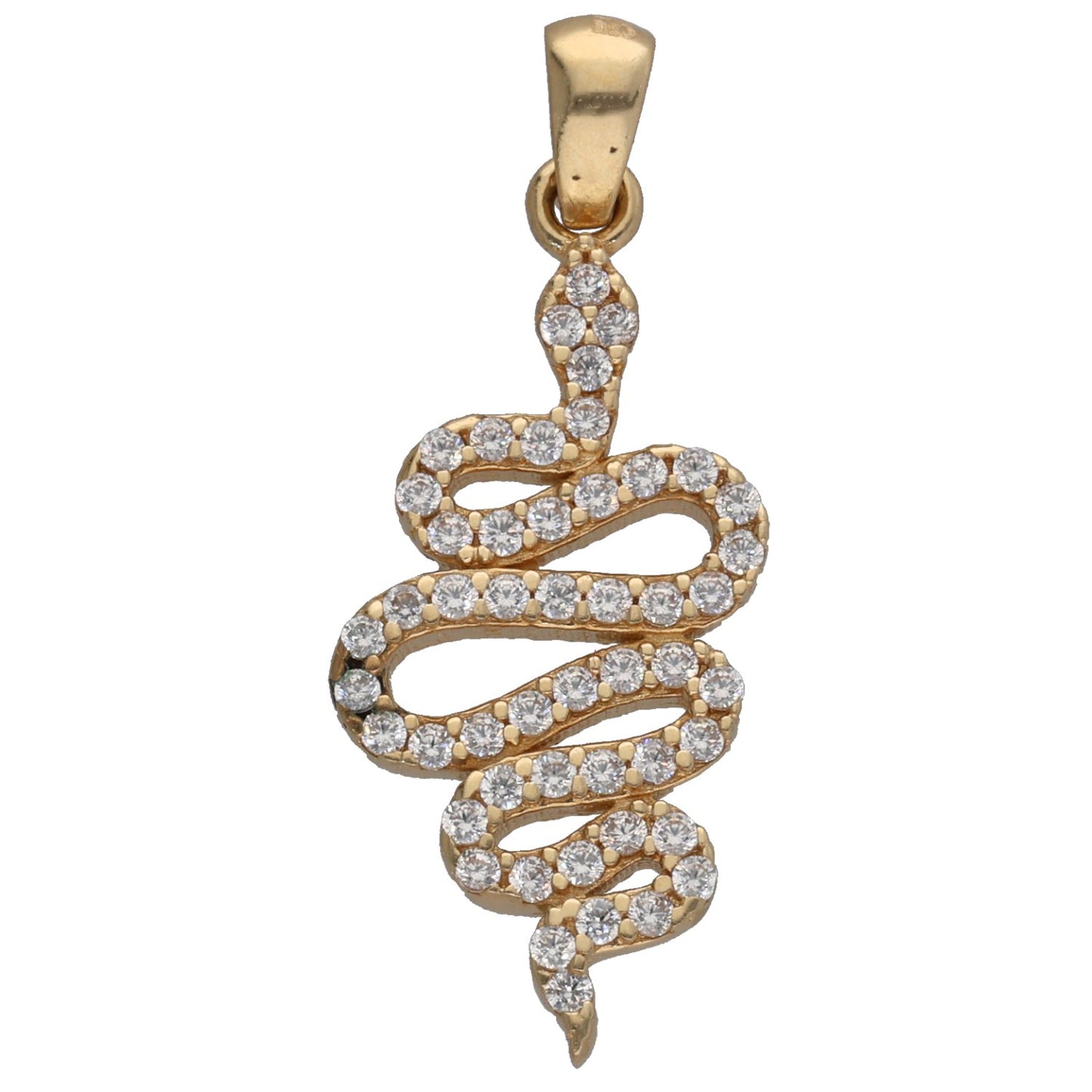 Gold-tone CZ snake pendant with pave stones and loop bail