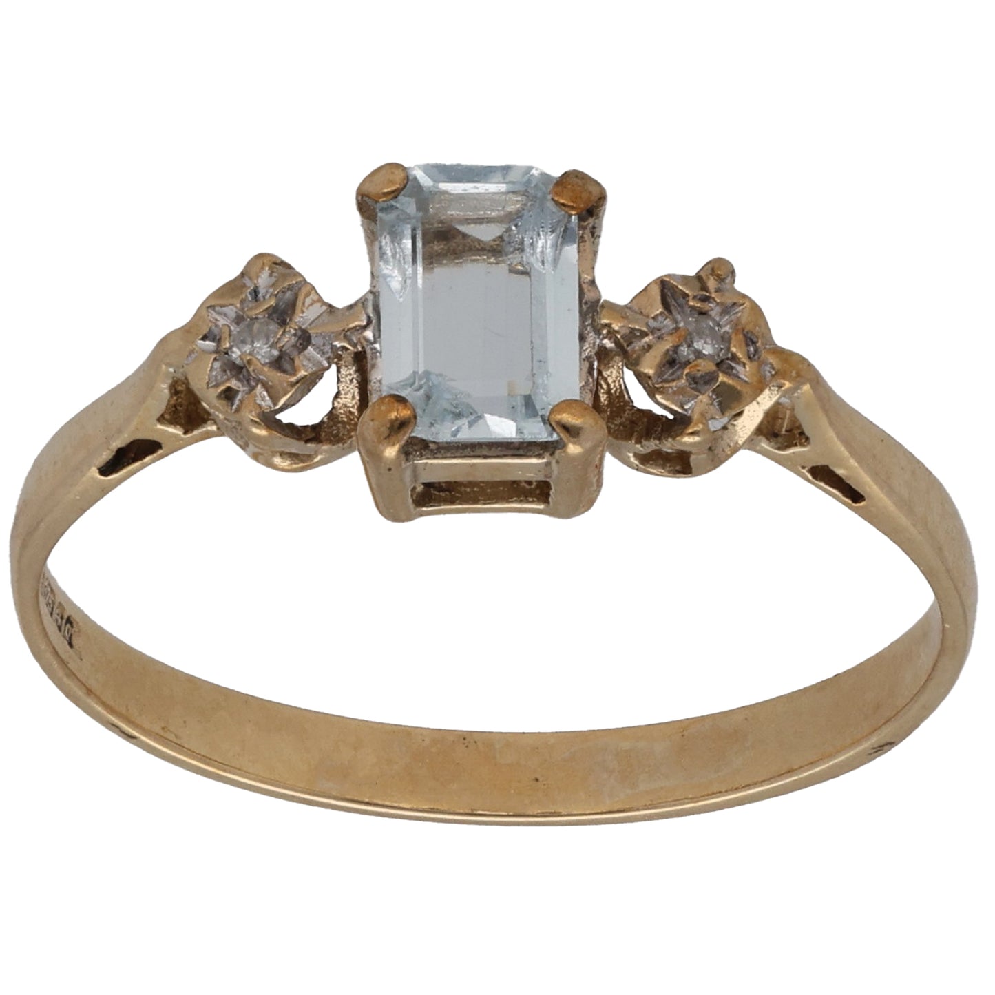 9ct Gold Aquamarine & 0.01ct Diamond Trilogy Ring Size O