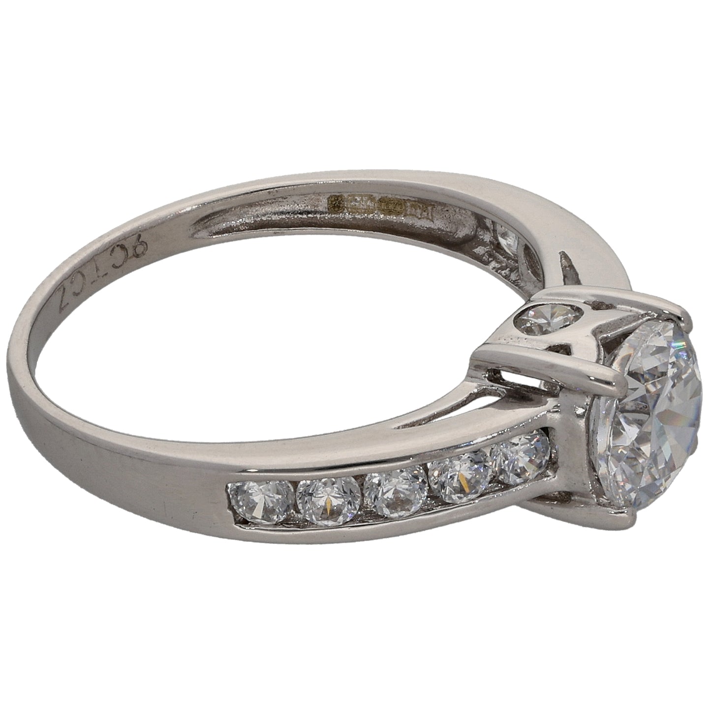 9ct Gold Cubic Zirconia Single Stone Ring with Accent Stones Size K