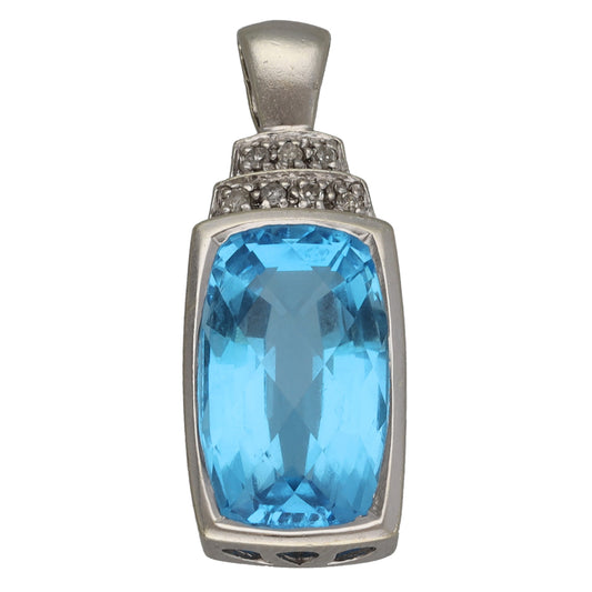 9ct White Gold Topaz & 0.035ct Diamond Dress/Cocktail Pendant