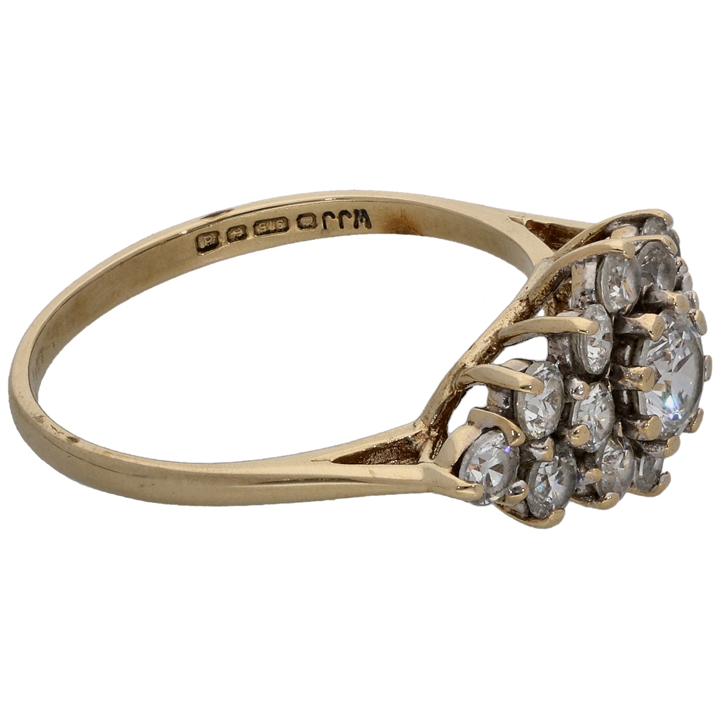 9ct Gold Cubic Zirconia Cluster Ring Size M