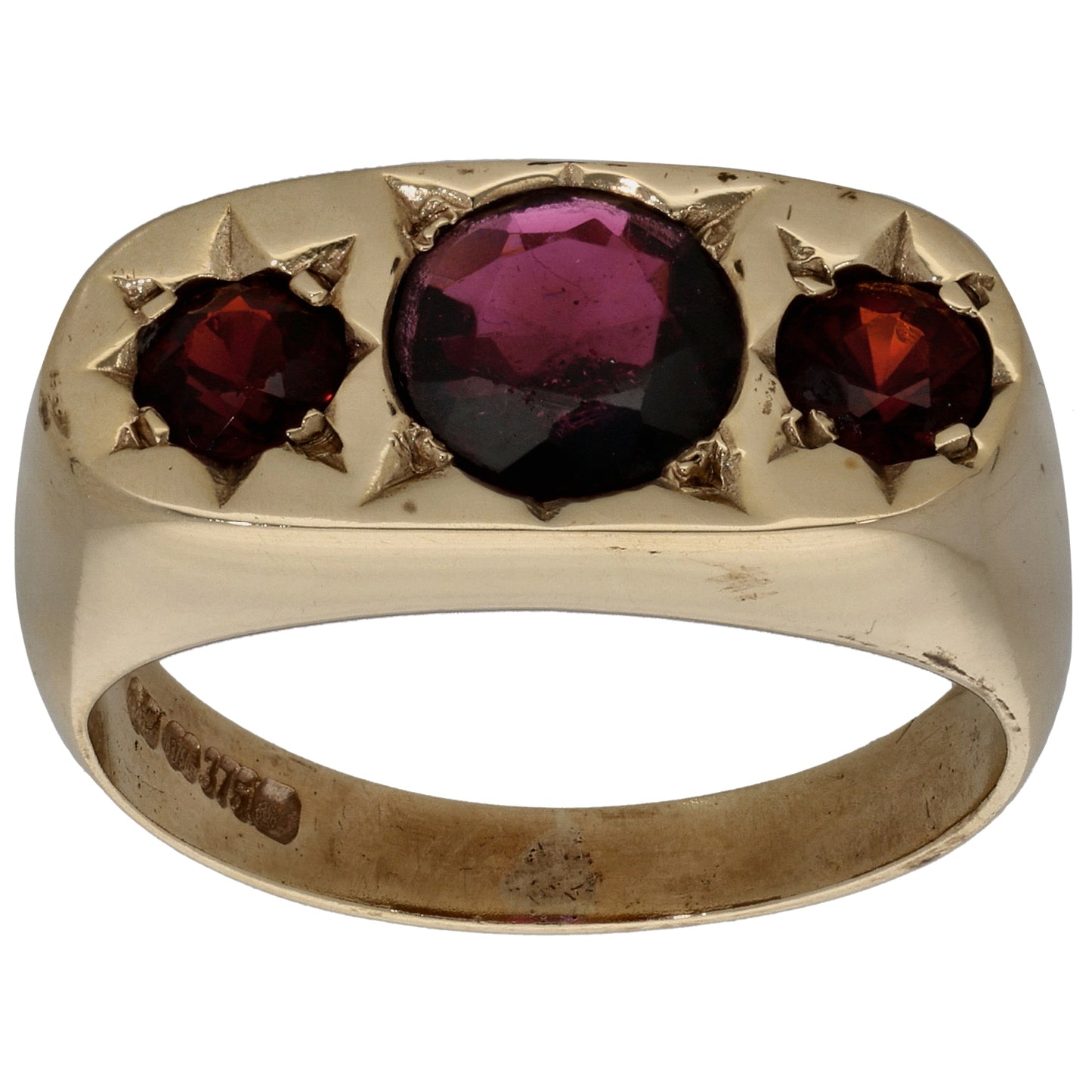 9ct Gold Garnet Trilogy Ring Size P