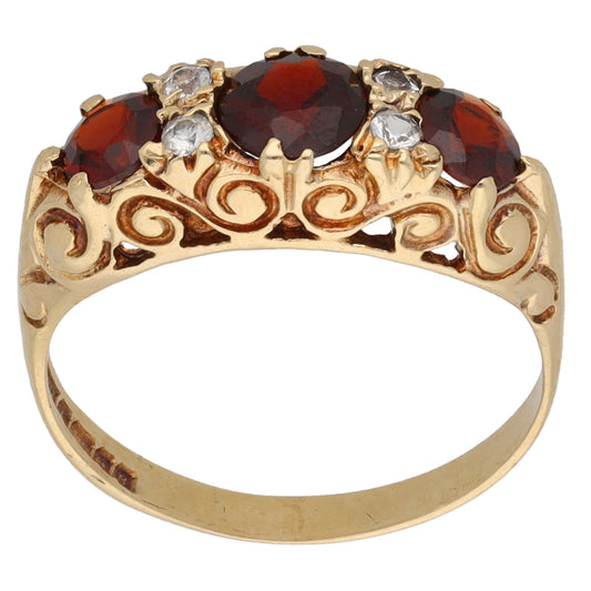 9ct Gold Garnet & Imitation Gems Half Eternity Ring Size N