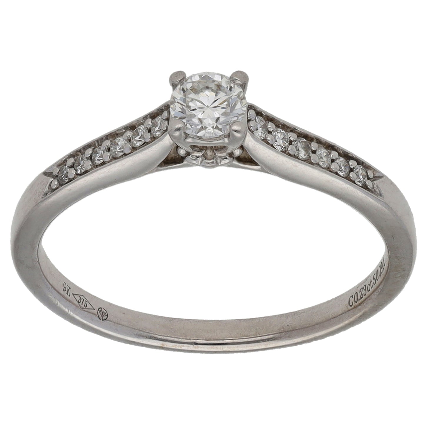 9ct White Gold 0.31ct Diamond Solitaire Ring With Accent Stones Size P