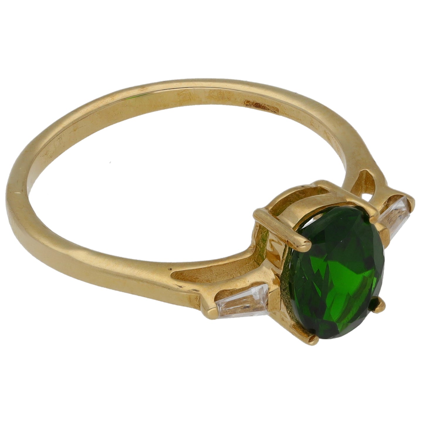 9ct Gold Diopside & Cubic Zirconia Single Stone Ring with Accent Stones Size N