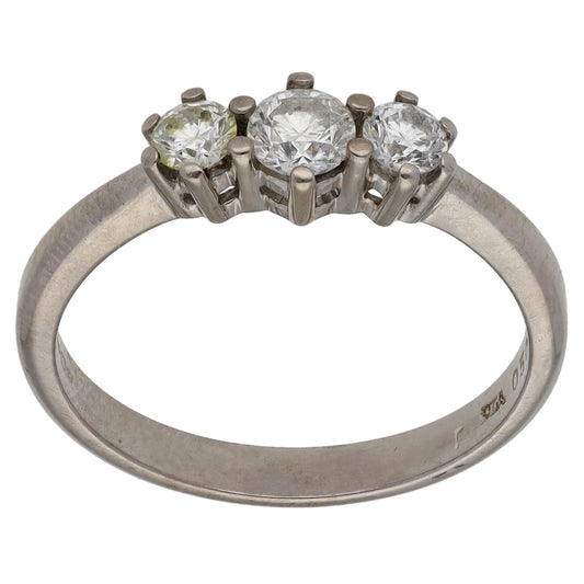 18ct White Gold 0.50ct Diamond Trilogy Ring Size O
