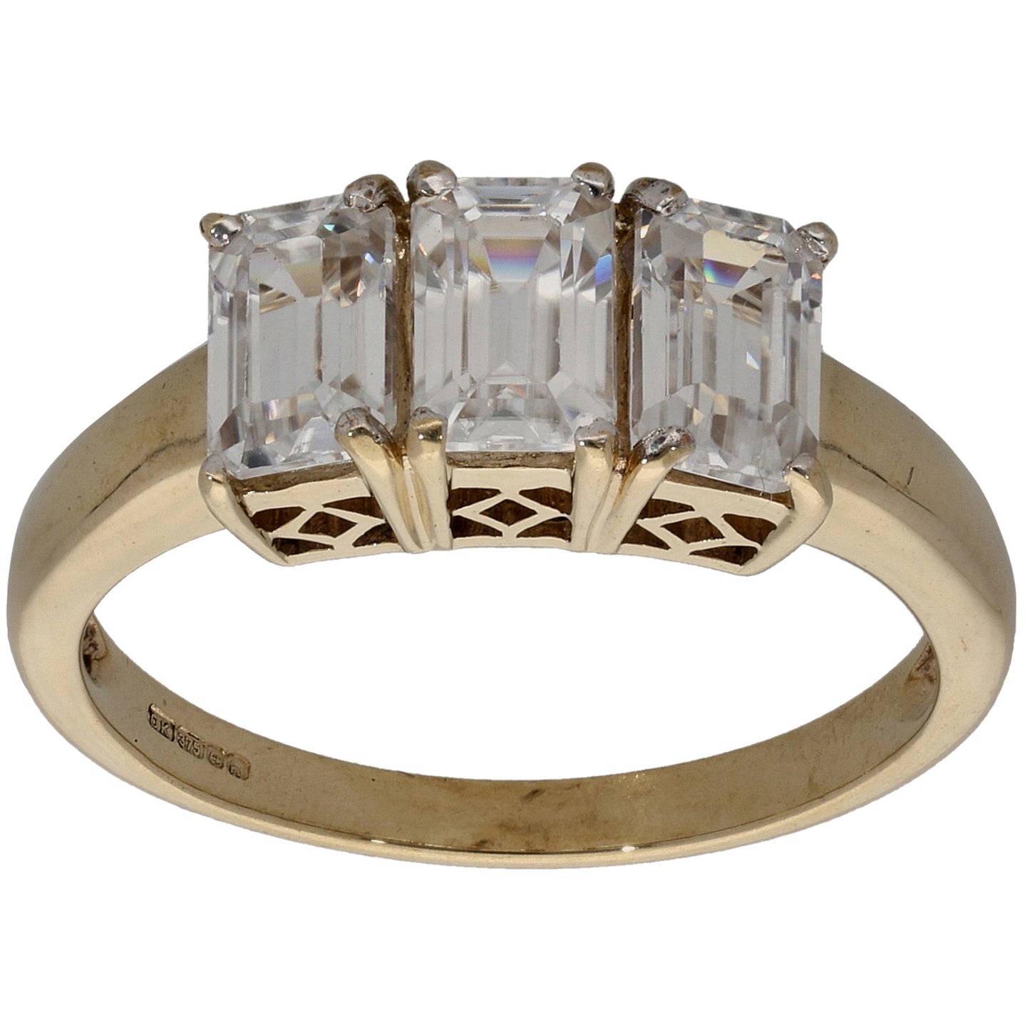 9ct Gold Cubic Zirconia Trilogy Ring Size N