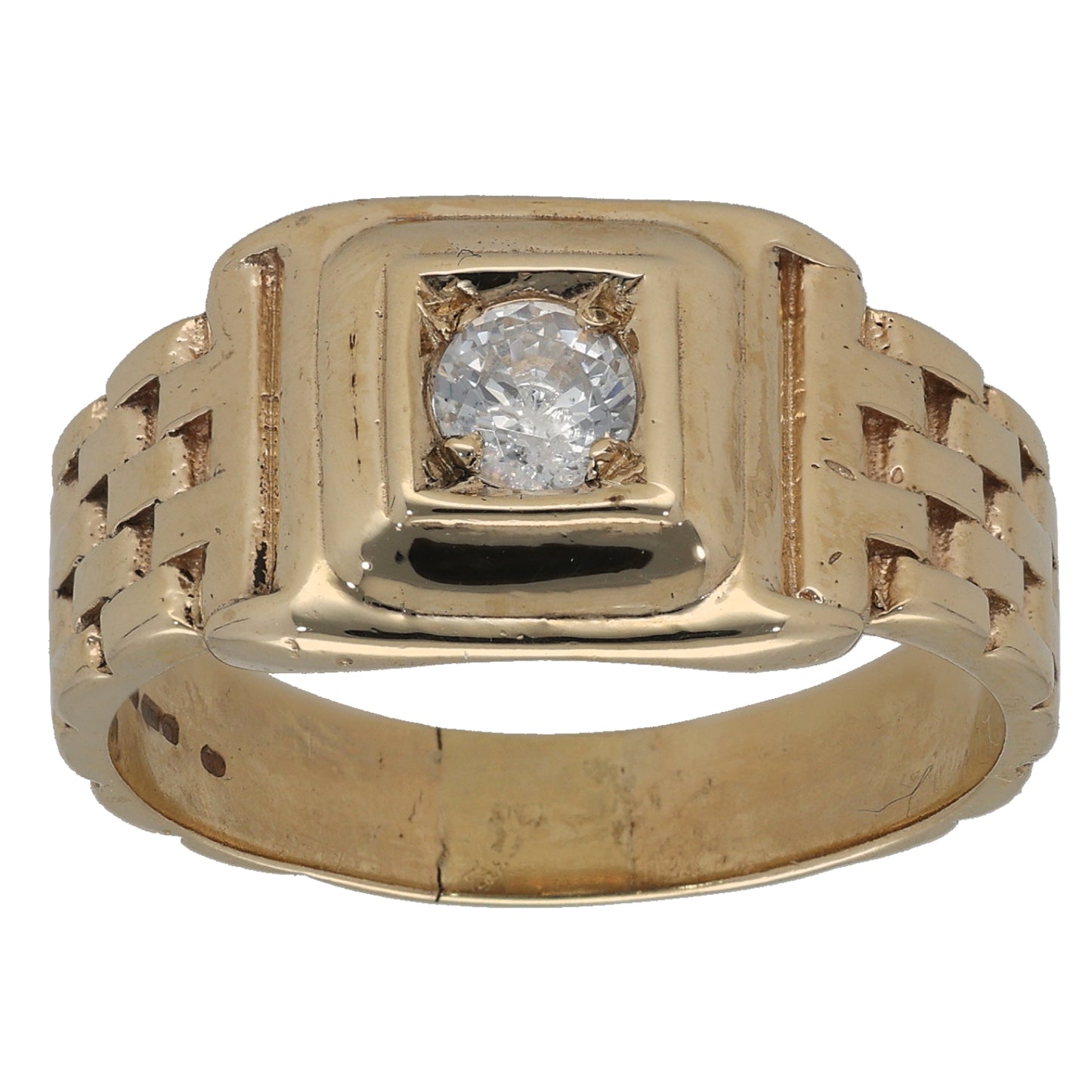 9ct Gold Cubic Zirconia Patterned Single Stone Signet Ring Size V