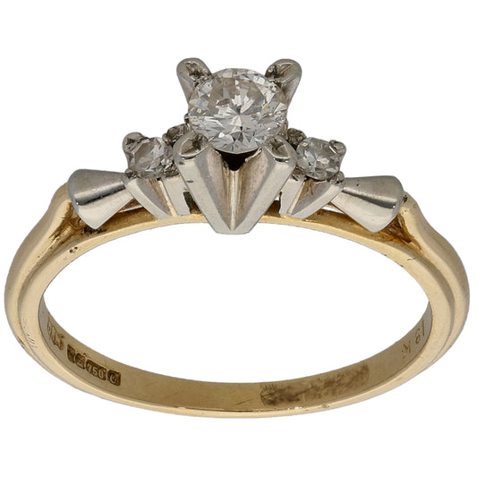 18ct Bi-Colour Gold 0.31ct Diamond Solitaire Ring With Accent Stones Size L
