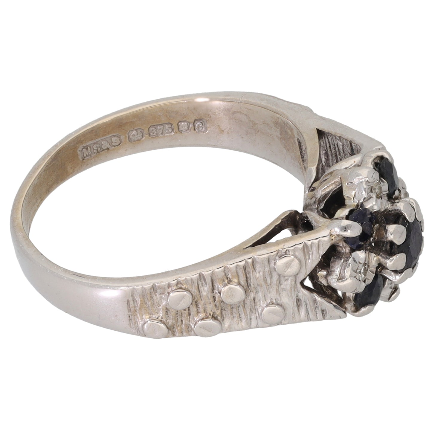 9ct White Gold Sapphire & 0.02ct Diamond Dress/Cocktail Ring Size M