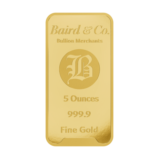 New Baird & Co 24ct 5oz Gold Minted Bar