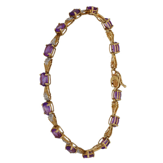 9ct Gold Amethyst & 0.07ct Diamond Fancy Stone Set Bracelet