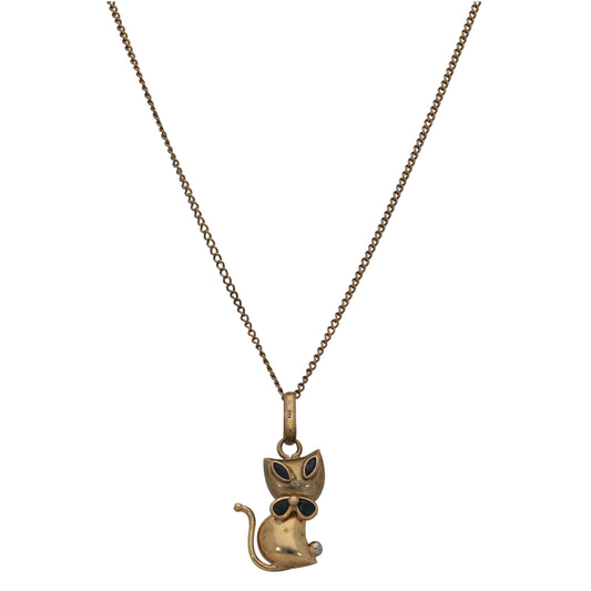 9ct Gold Sapphire Cat Pendant With Chain