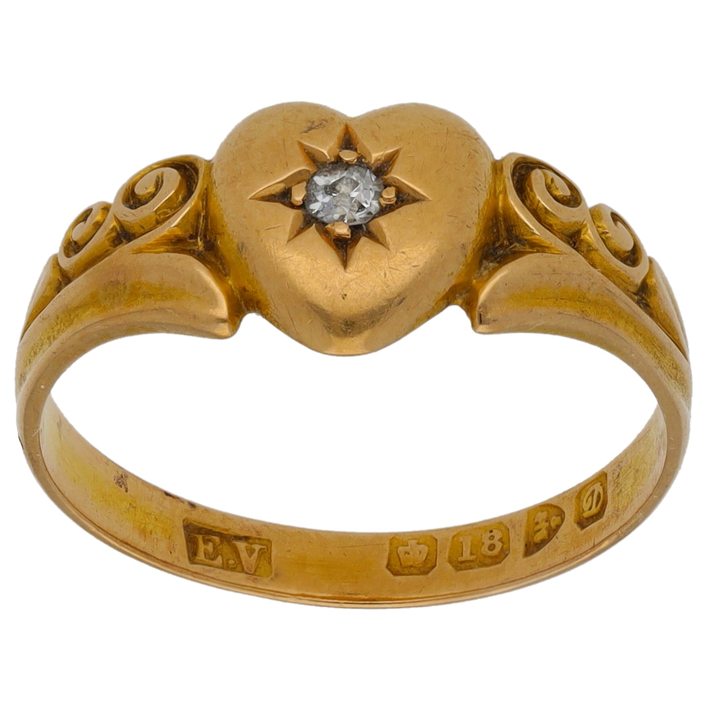 18ct Gold 0.04ct Diamond Solitaire Ring Antique & Vintage Size M