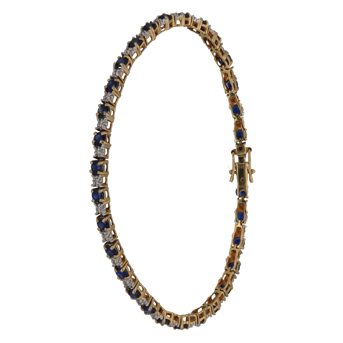 9ct Gold Sapphire & 0.115ct Diamond Line/Tennis Bracelet