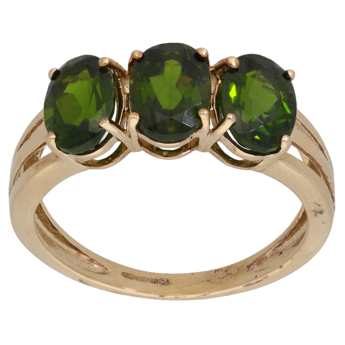 9ct Gold Diopside Three Stone Ring Size N